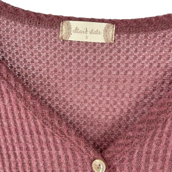 Altard State Top V Neck Long Sleeve Waffle Knit Tie Knot Button Front Size Small - Picture 7 of 9